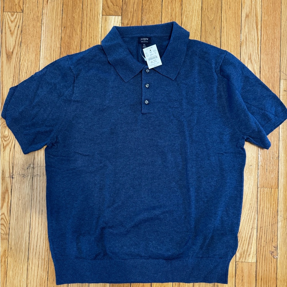 J. Crew Blue Knit Polo Shirt with Ribbed Trim